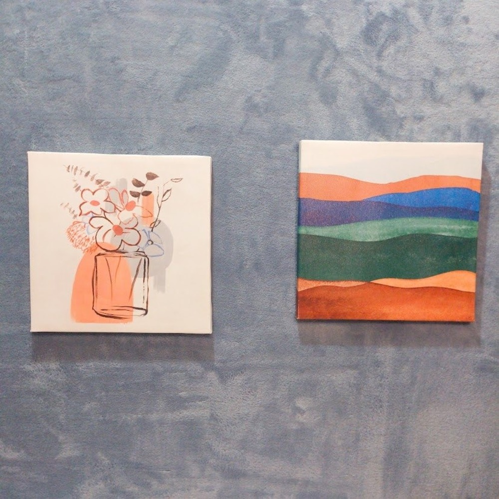 Modern Abstract Canvas Wall Art Set 2pc Floral Landscape 8x8 Square Home Decor